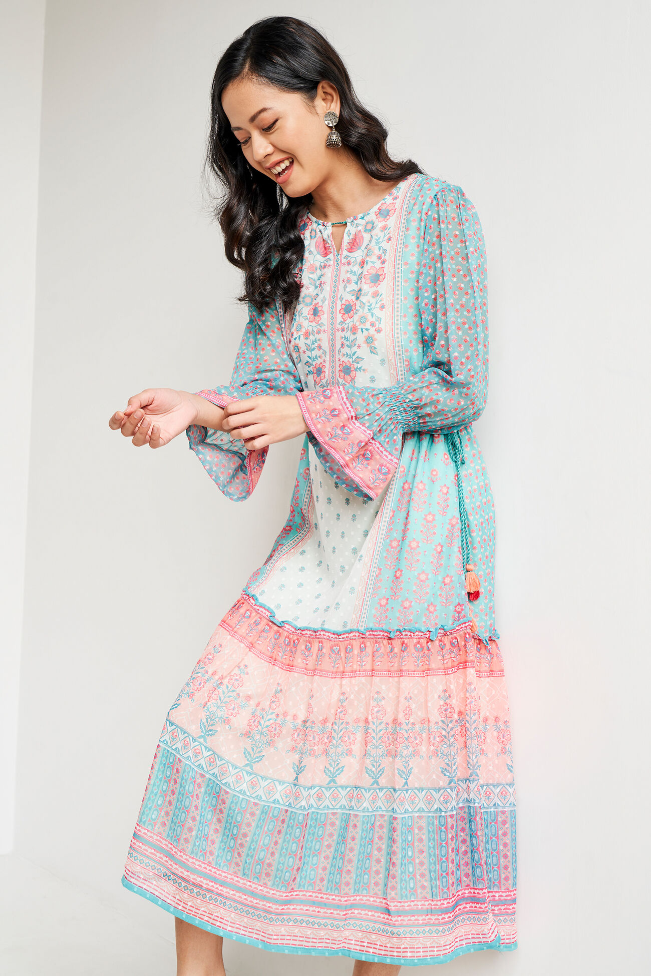 Sage Green Floral Flared Dress, Sage Green, image 3